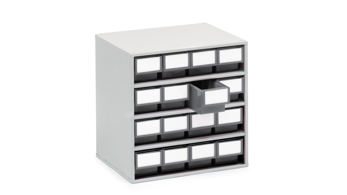 Treston 16 Drawer Storage Unit, Plastic, 395mm x 400mm x 300mm, Grey