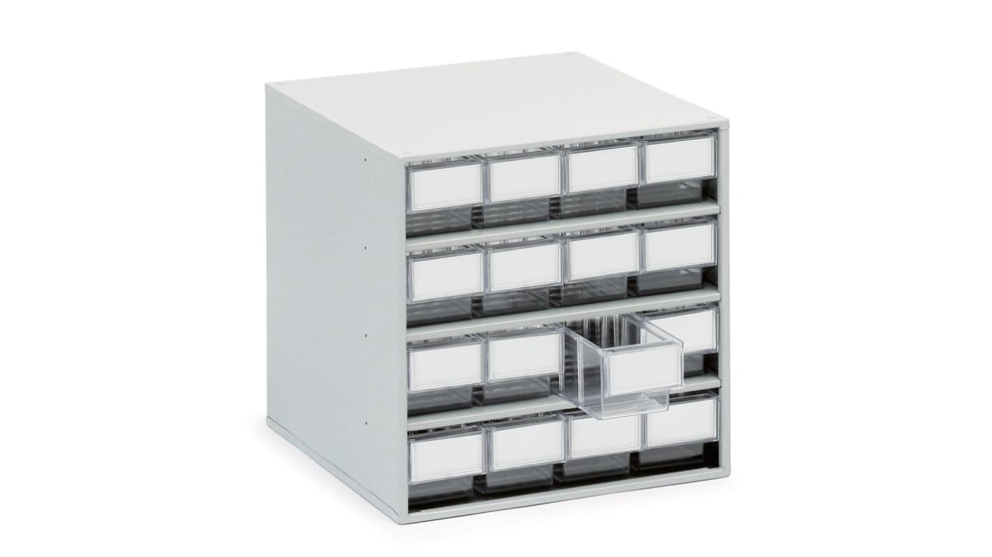 Treston 16 Drawer Storage Unit, Plastic, 395mm x 400mm x 400mm, Clear