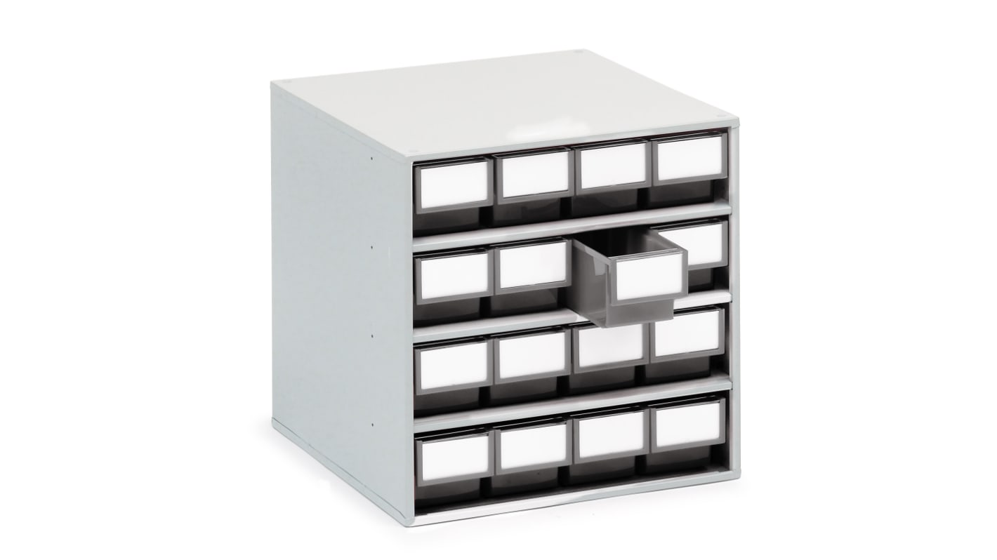 Treston 灰色抽屉式收纳柜, 塑料外框, 395mm高 x 400mm宽 x 400mm深, 16个抽屉