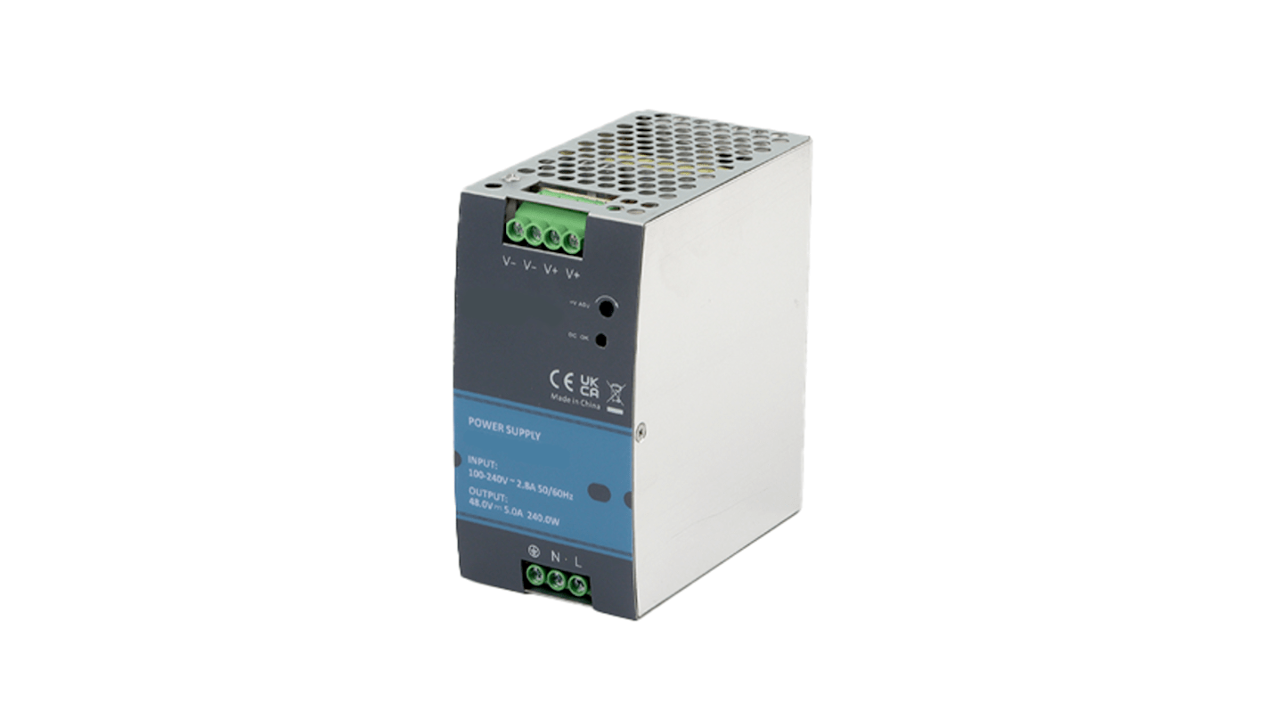 Alimentatore a montaggio su guida DIN RS PRO, 24V cc, 10A, 90 → 264V ca, 240W
