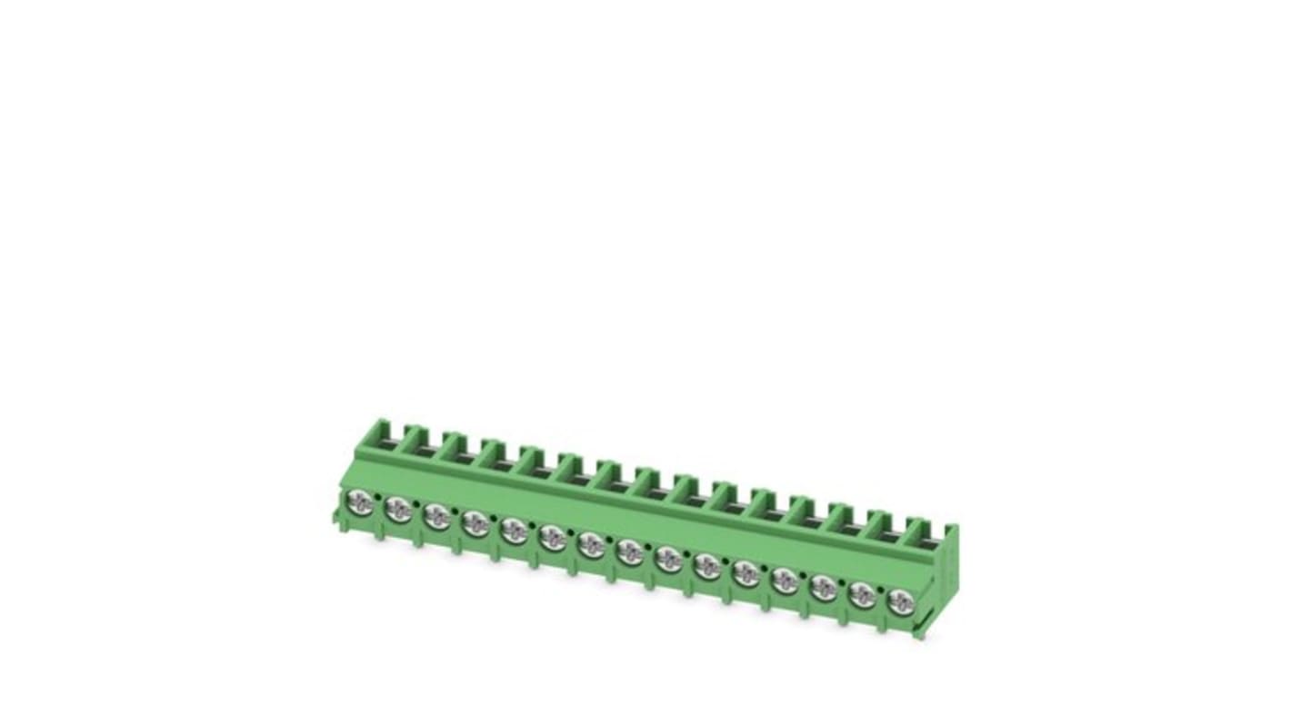 Phoenix Contact PT Series PCB Terminal Block, 15-Contact, 5mm Pitch, PCB Mount, 1-Row, Screw Termination