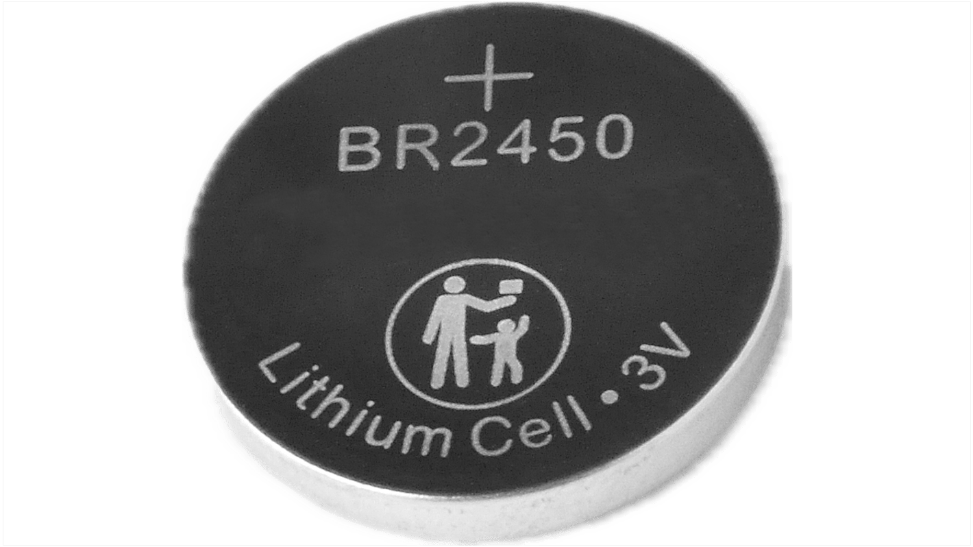 Batteria a bottone RS PRO BR2450, Litio polifloruro di carbonio, 3V, 550mAh, terminale Standard