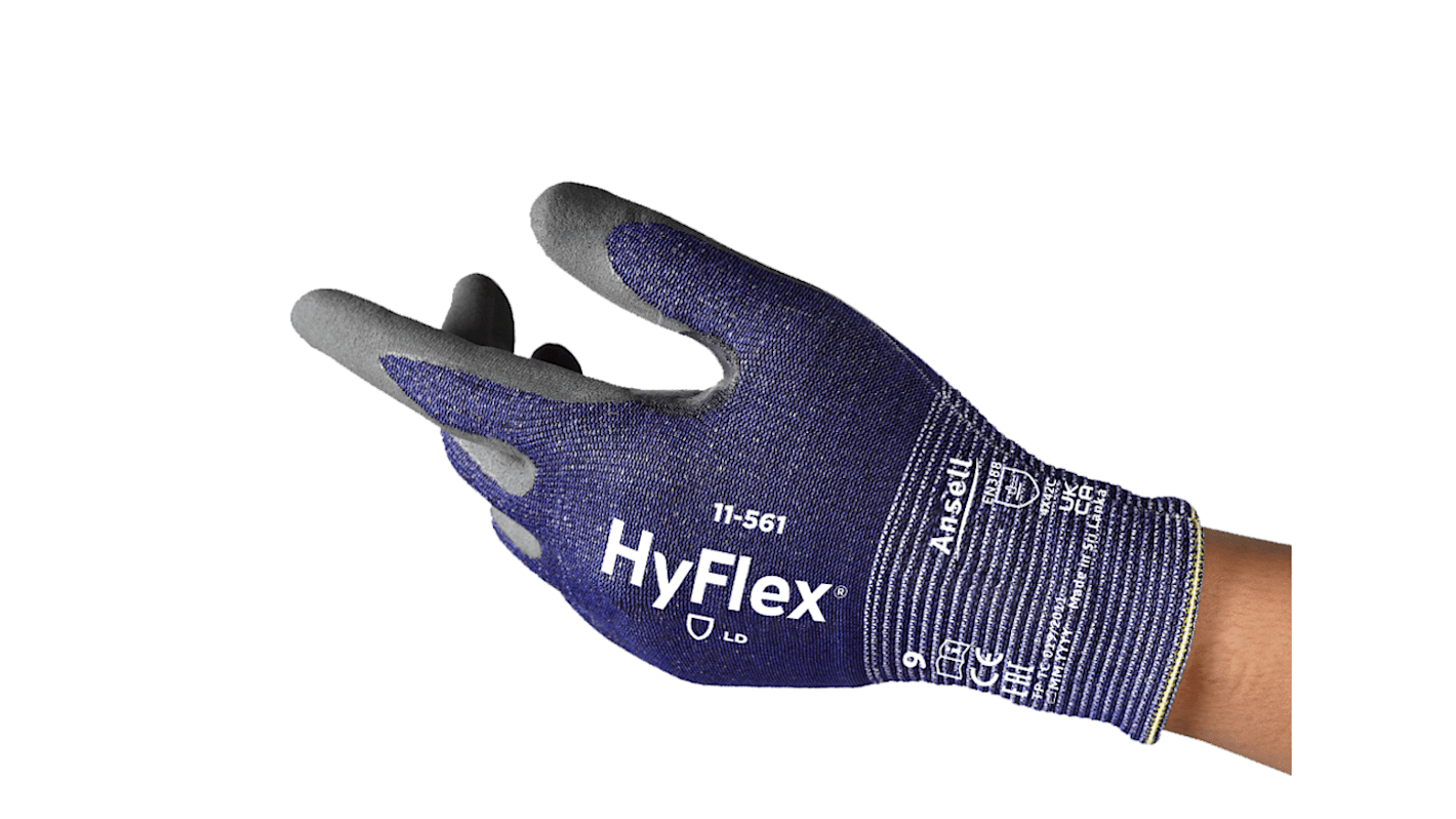 Ansell HYFLEX 11-561 Grey Glass Fiber, HPPE, Nylon, Spandex (Liner) Cut Resistant Work Gloves, Size 12, Nitrile Coating