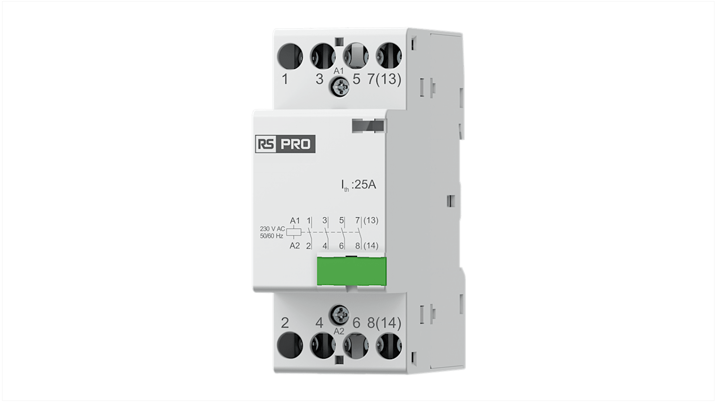Contattore di installazione RS PRO, 4 poli, 4NO, 25 A, bobina 230 V CA