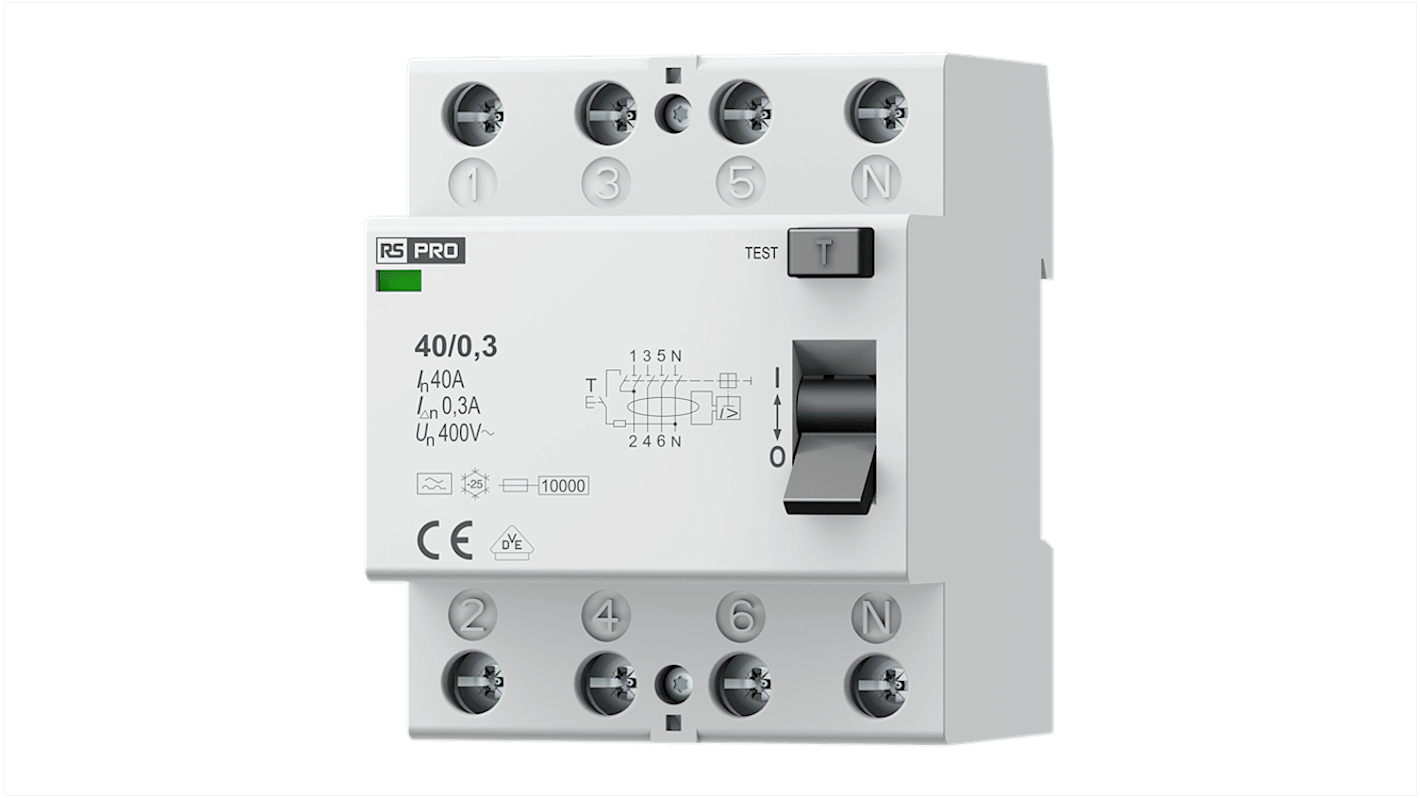RS PRO Residential RCCBs, 40A, 4 Pole, 300mA, Type A, 400V