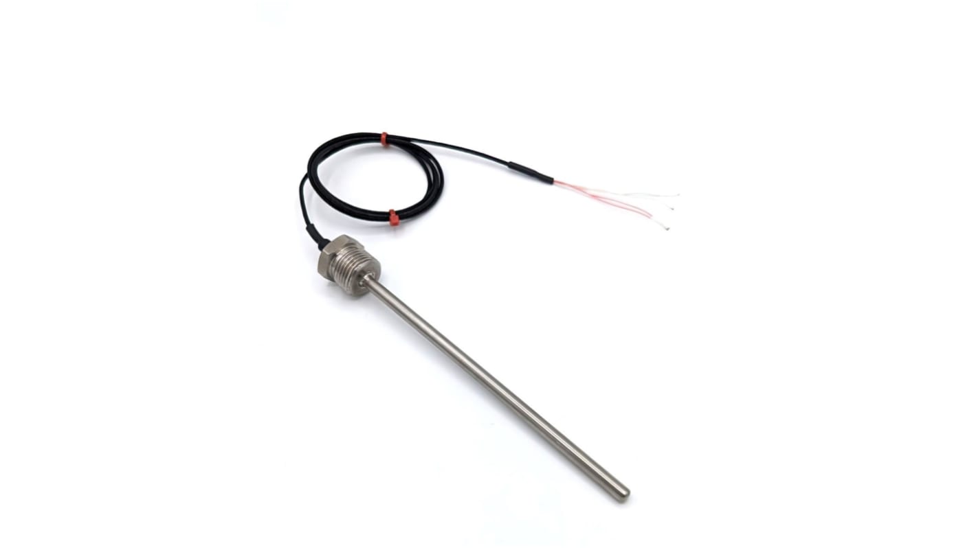 RS PRO PT100 RTD Sensor, 6mm Dia, 200mm Long, 4 Wire, 1/4 BSPP, +250°C Max