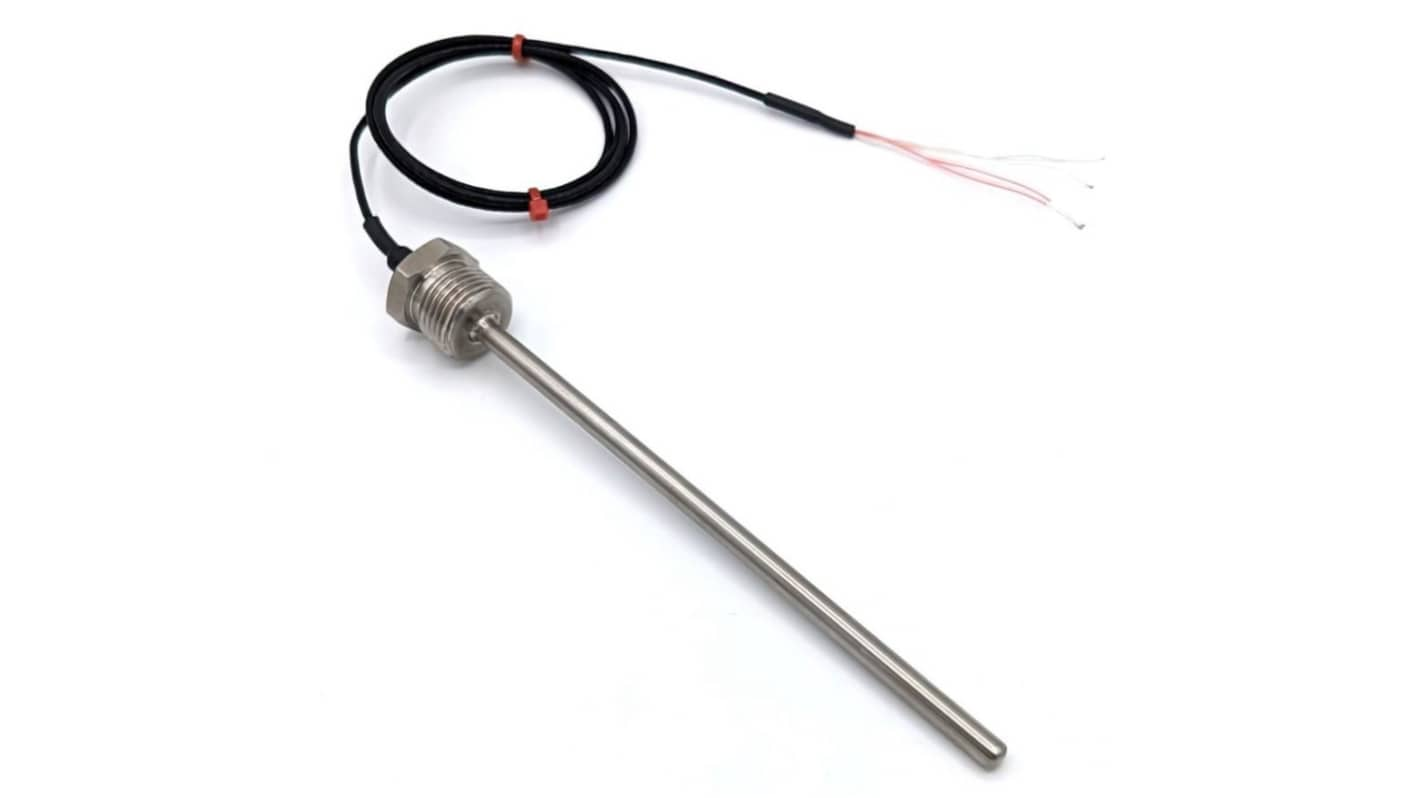 RS PRO PT100 RTD Sensor, 3mm Dia, 100mm Long, 4 Wire, NPT 1/2, +250°C Max