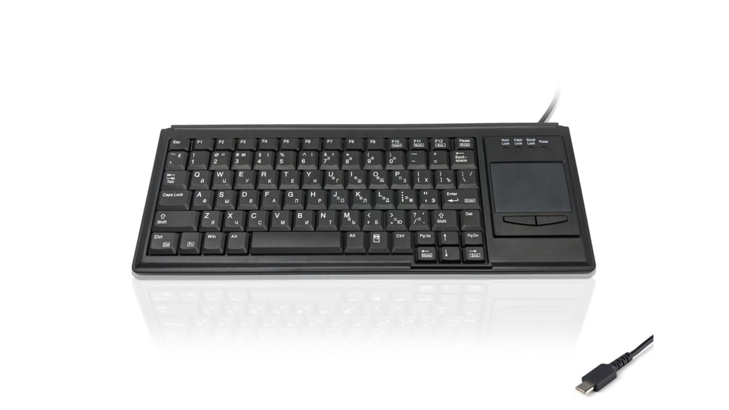 Ceratech KYB500-K82B-CY-C Wired USB Touchpad Keyboard, QWERTY (Cyrillic), Black