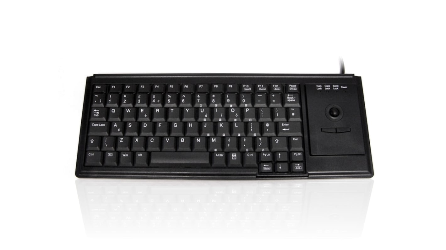 Ceratech KYB500-K82D Wired USB Trackball Keyboard, QWERTY (UK), Black