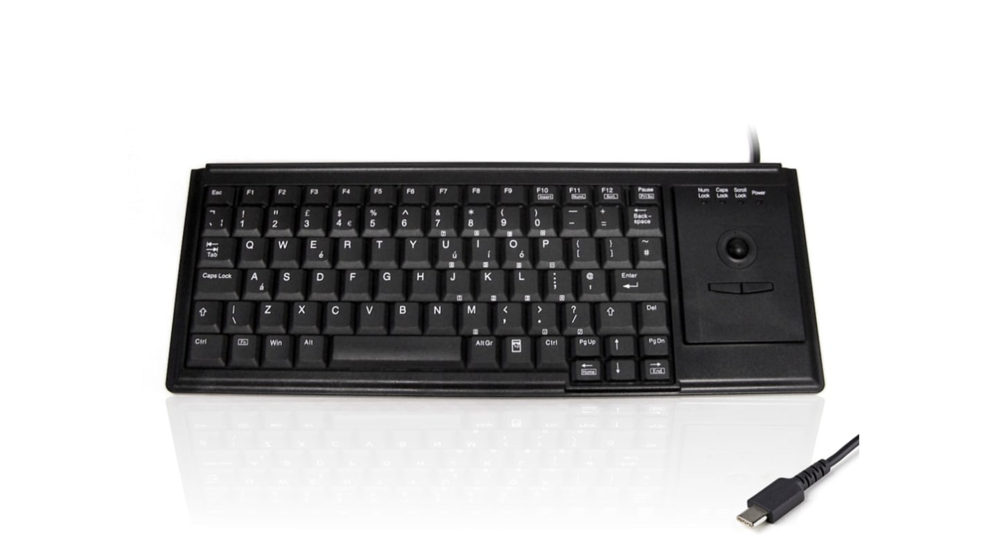 Ceratech KYB500-K82D-C Wired USB Trackball Keyboard, QWERTY (UK), Black