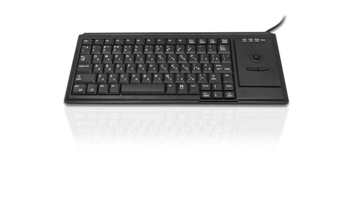 Ceratech KYB500-K82D-CY Wired USB Trackball Keyboard, QWERTY (Cyrillic), Black