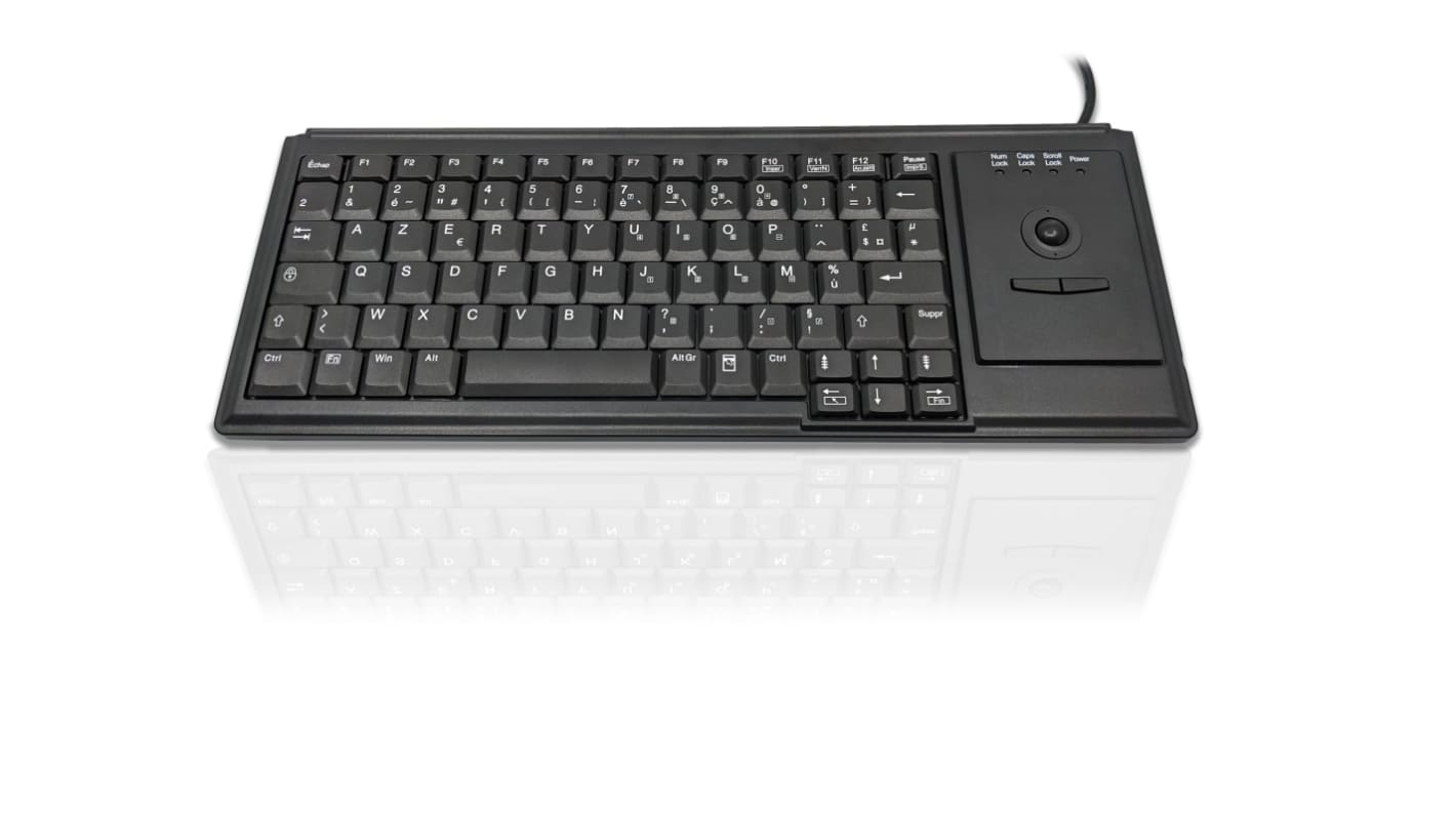 Ceratech KYB500-K82D-FR Wired USB Trackball Keyboard, QWERTY (French), Black