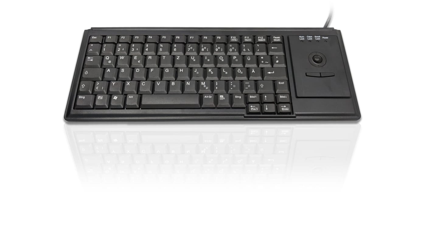 Ceratech KYB500-K82D-GR Wired USB Trackball Keyboard, QWERTZ (German), Black