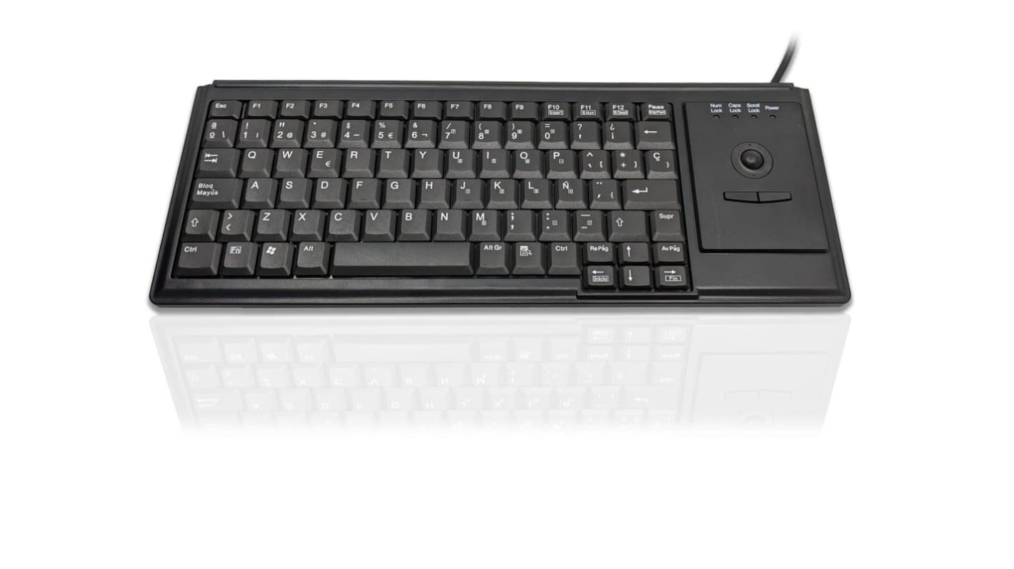 Ceratech KYB500-K82D-SP Wired USB Trackball Keyboard, QWERTY (Spain), Black