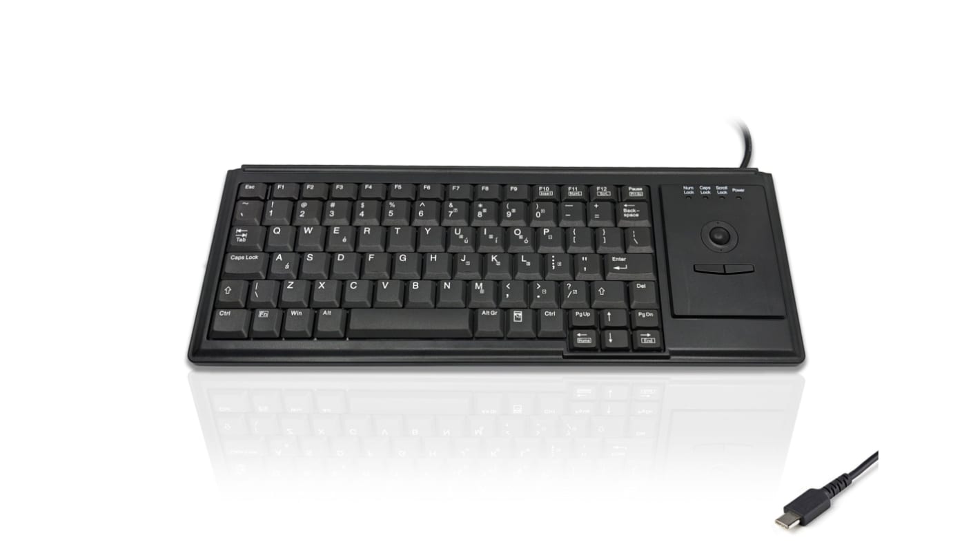 Ceratech KYB500-K82D-US-C Wired USB Trackball Keyboard, QWERTY (US), Black