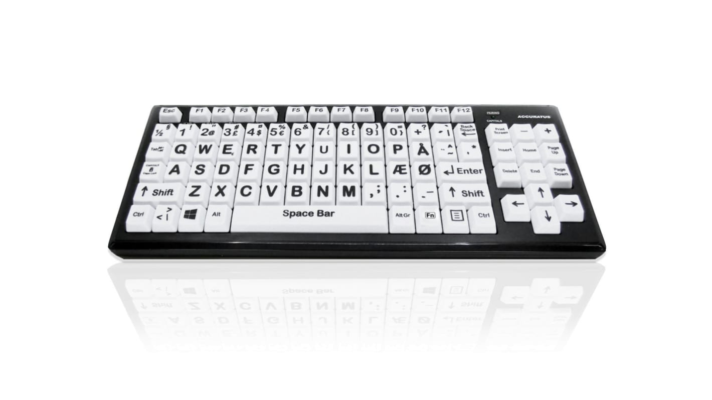 Ceratech KYB-M2BLK-UCDKBT Wireless Bluetooth Vision Impairment Keyboard, QWERTY (Danish), Multi Colour