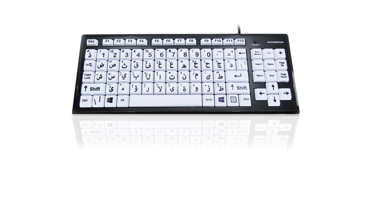 Ceratech KYB-MON2BLK-UCAR Wired USB Vision Impairment Keyboard, QWERTY (Arabic), White