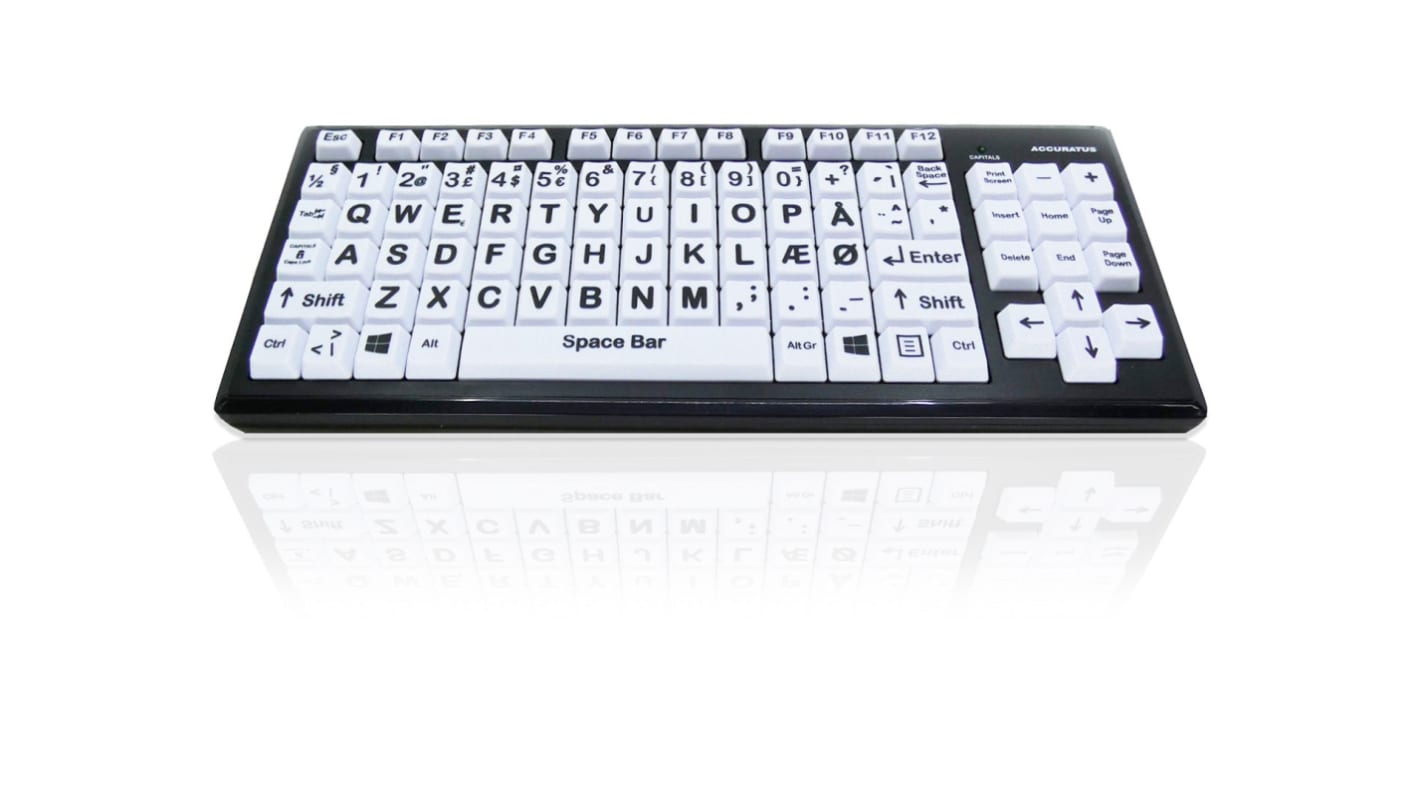 Ceratech KYB-MON2BLK-UCDK Wired USB Vision Impairment Keyboard, QWERTY (Danish), White