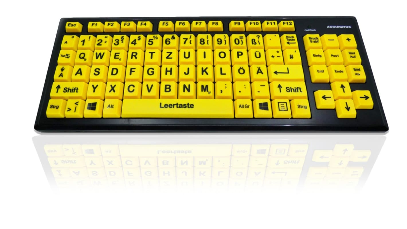 Ceratech KYB-MON2VIS-UCGR Wired USB Vision Impairment Keyboard, QWERTZ (German), Yellow