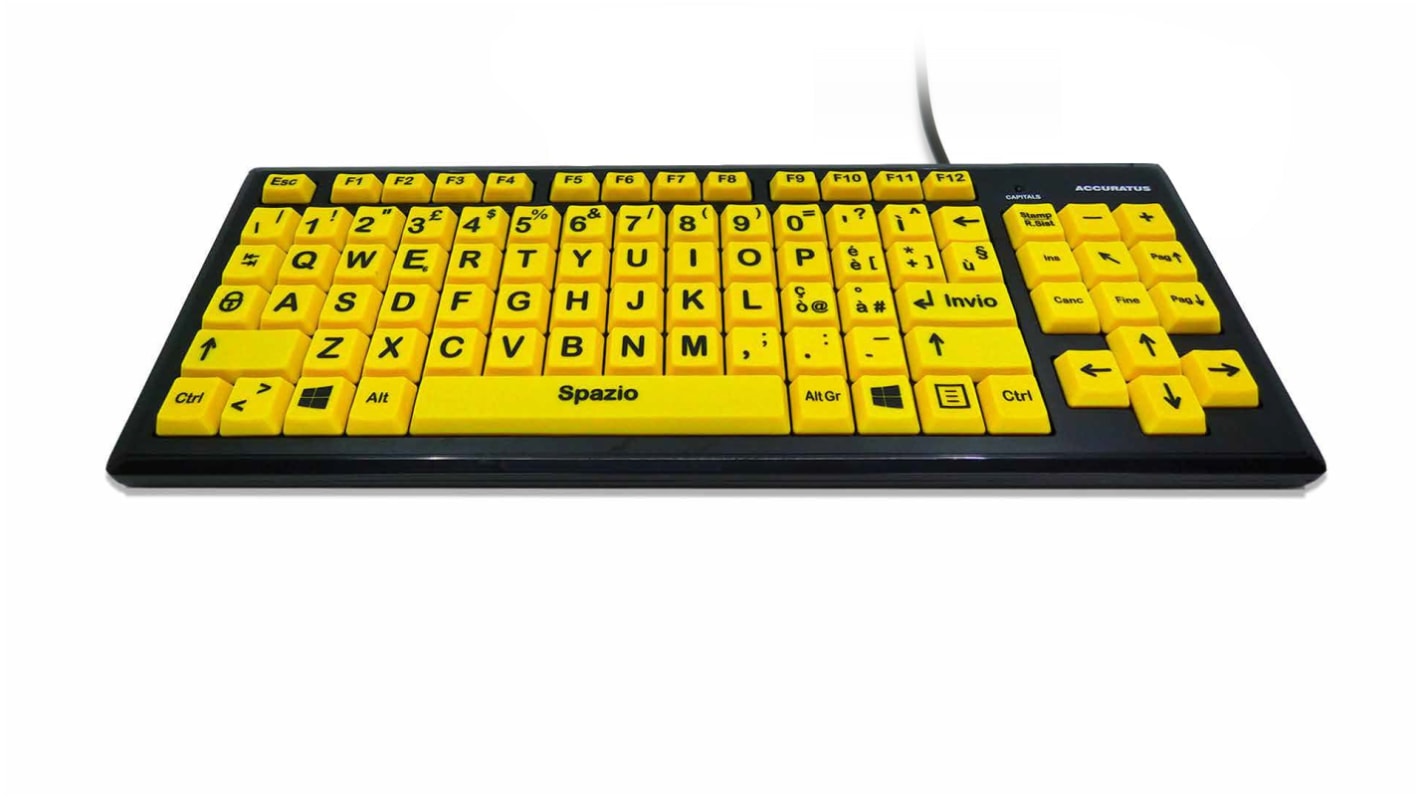 Teclado Ceratech, , Con cable, Amarillo, USB, Discapacidad visual, QWERTY (Italia)