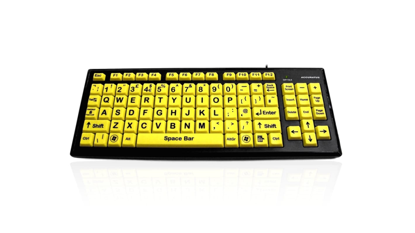 Ceratech KYB-MON2VIS-UCUH Wired USB Vision Impairment Keyboard, QWERTY (UK), Yellow