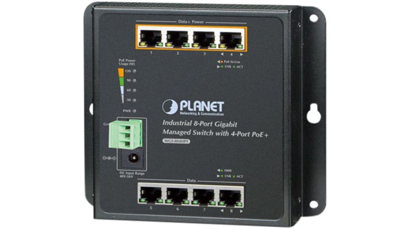 Planet WGS-804HPT, Managed Switch 8 Port Industrial Ethernet Switch With PoE