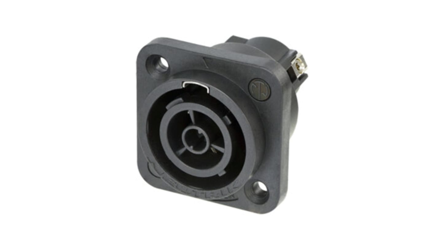 Neutrik, NAC3FPX IP65 Black Panel Mount 2 + PE Industrial Power Socket, Rated At 16A, 250 V ac
