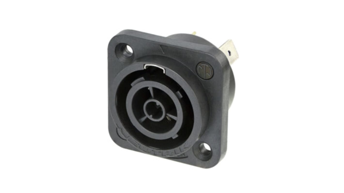 Neutrik, NAC3FPX IP65 Black Solder Mount 2 + PE Industrial Power Socket, Rated At 16A, 250 V ac