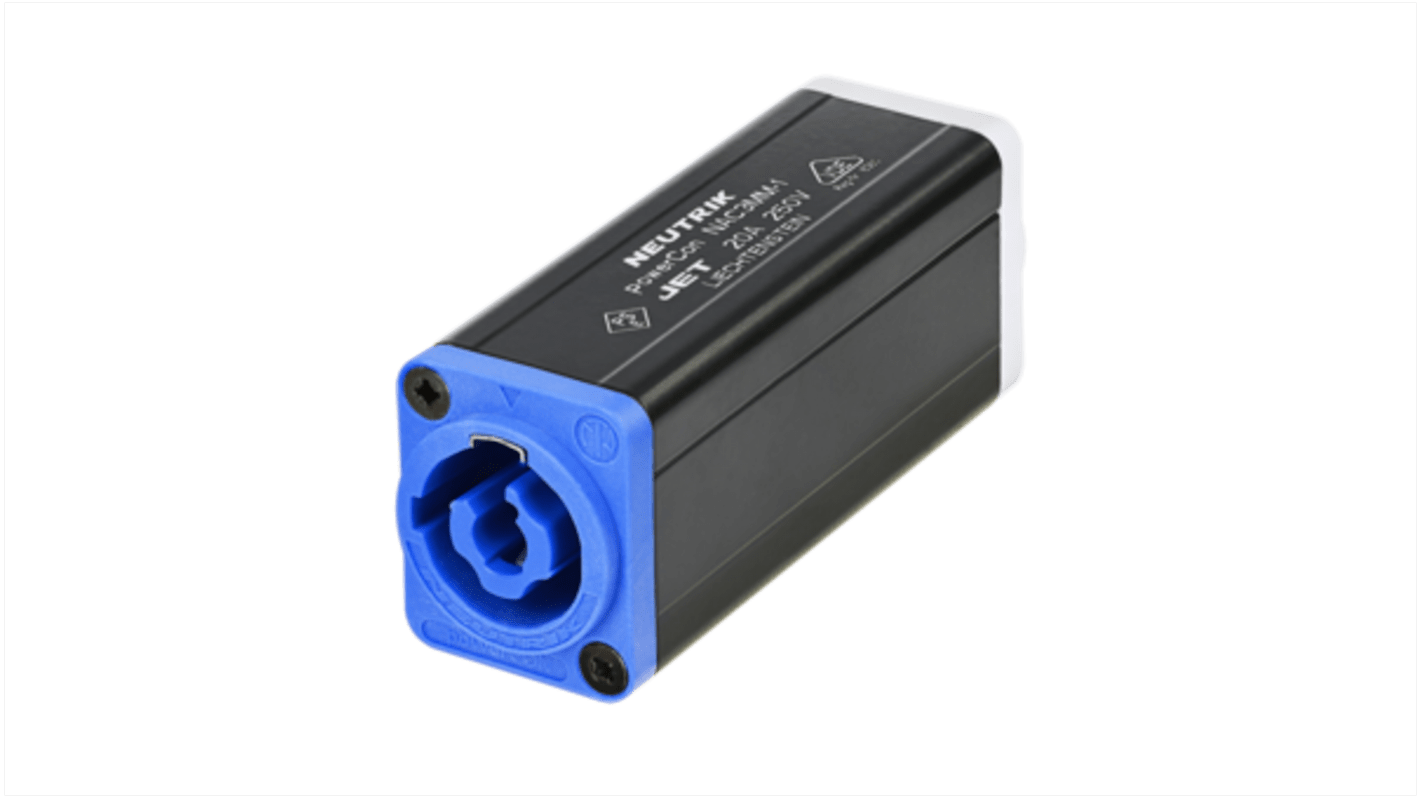 Neutrik Male Black AC Connector IP20 for use with Mains Connector