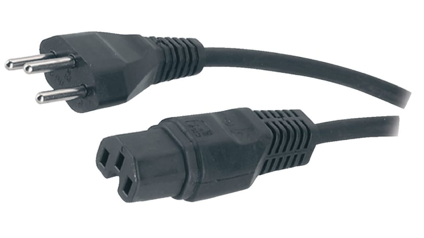 Feller Power 1 mm² 3 Core Power Cable, Black Polyvinyl Chloride PVC, 2m