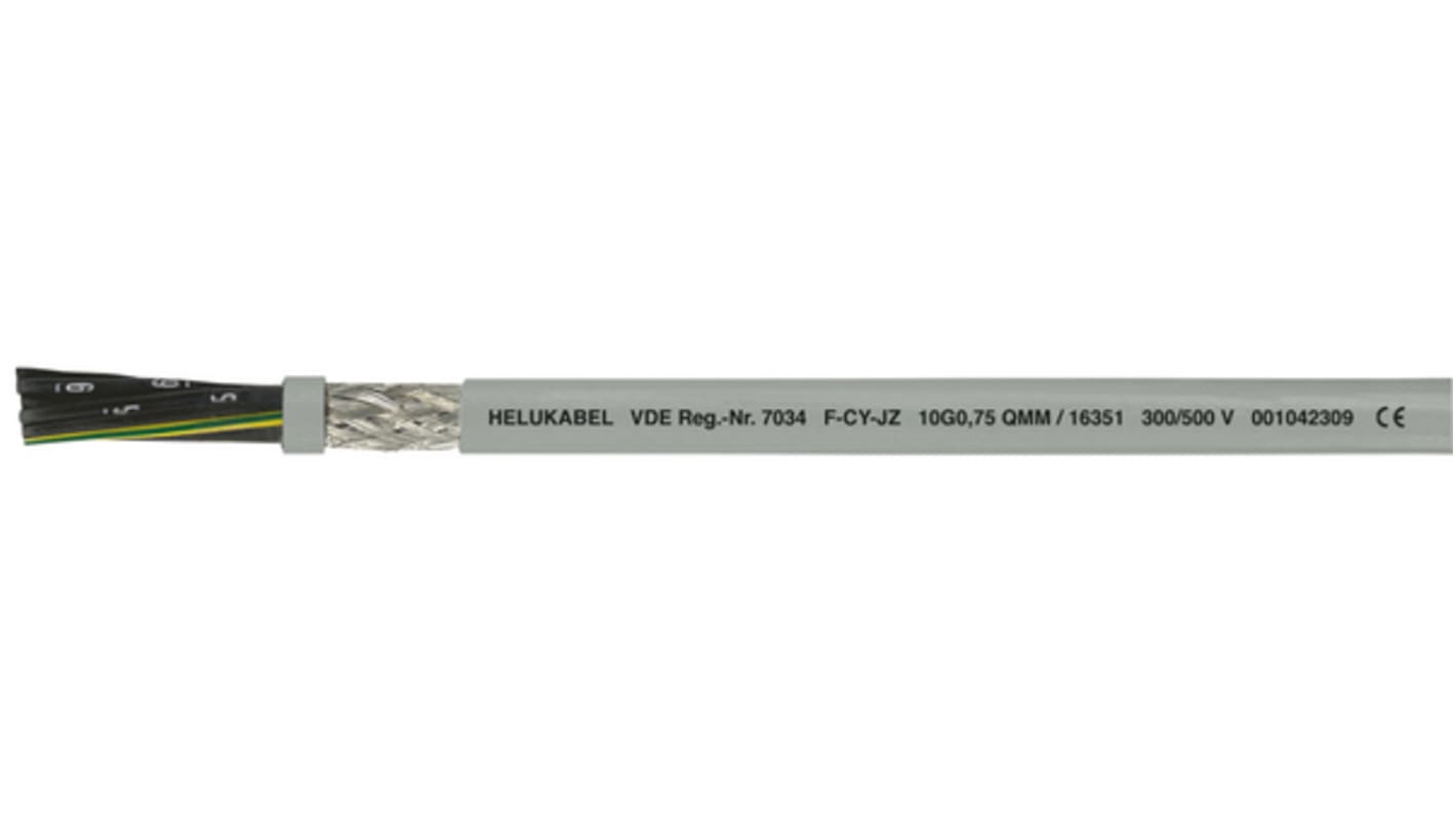 Cable de par trenzado apantallado Control Helukabel de 4 conductores, 1 mm², 18 AWG, long. 100m Gris