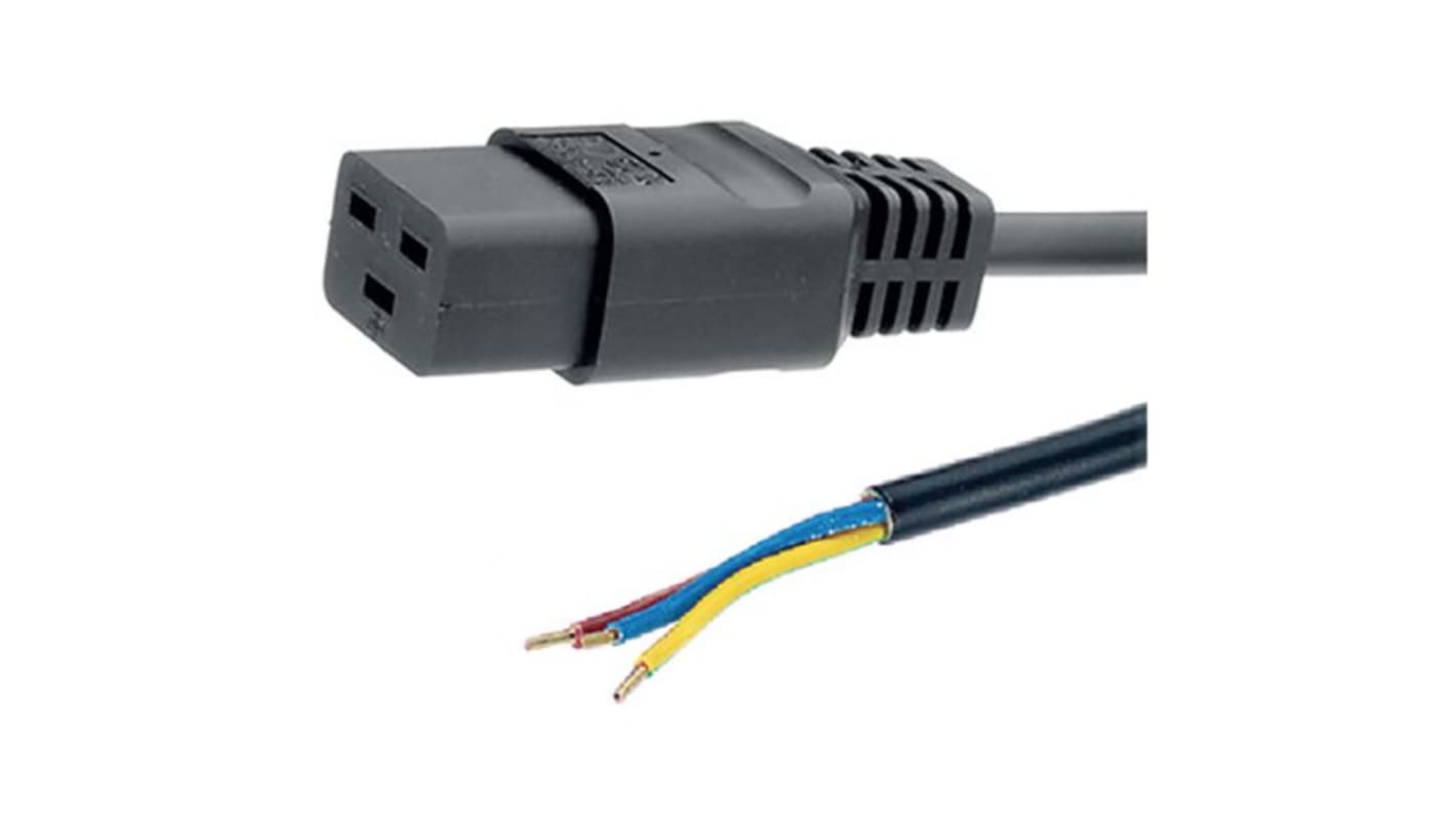 Cable de alimentación Potencia Feller de 3 núcleos, long. 2.5m, 250 V / 16 A, funda de PVC, Negro