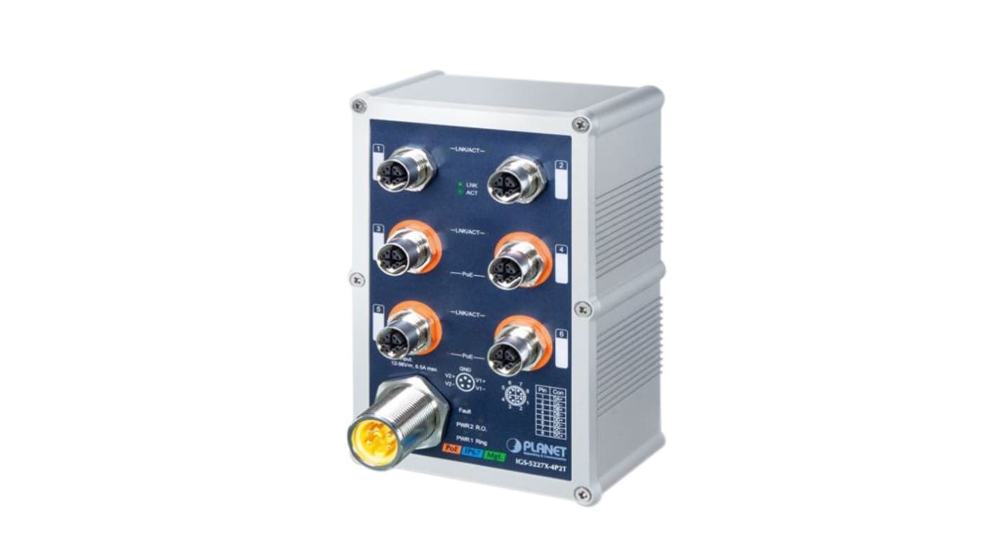 Planet IGS-5227X-4P2T, Managed 6 Port Ethernet Smart Managed Switch With PoE M12