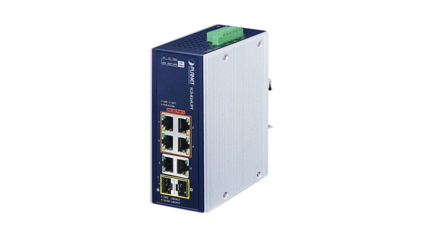 Swtich Ethernet industrial Planet-Wattohm con PoE, 8 puertos