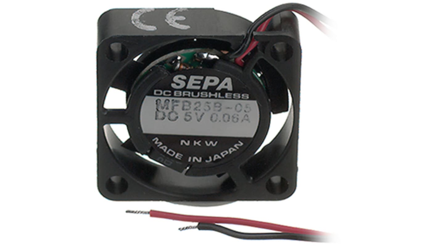 Sepa Axial Fan, 5 V dc, dc Operation, 2.8m³/h, 90mA Max, 25 x 25 x 10mm