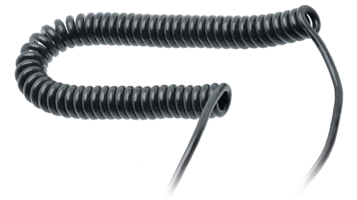 TBS de Buck B.V., Spiral Cable, 1.2m 4 Core, Black Polyurethane PUR Electrical Cable
