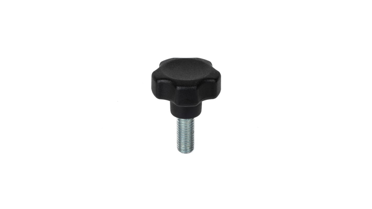 RS PRO Black Thermoplastic Multiple Lobes Clamping Knob, M5, Threaded Mount