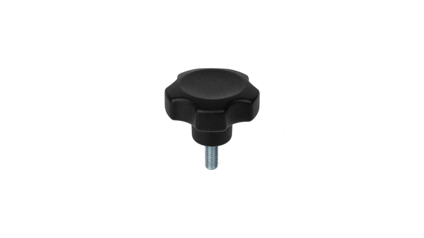 RS PRO Black Thermoplastic Multiple Lobes Clamping Knob, M8 x 25, Threaded Mount