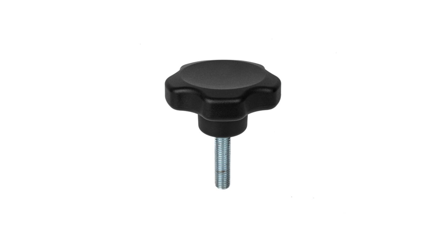 RS PRO Black Thermoplastic Multiple Lobes Clamping Knob, M16 x 50, Threaded Mount