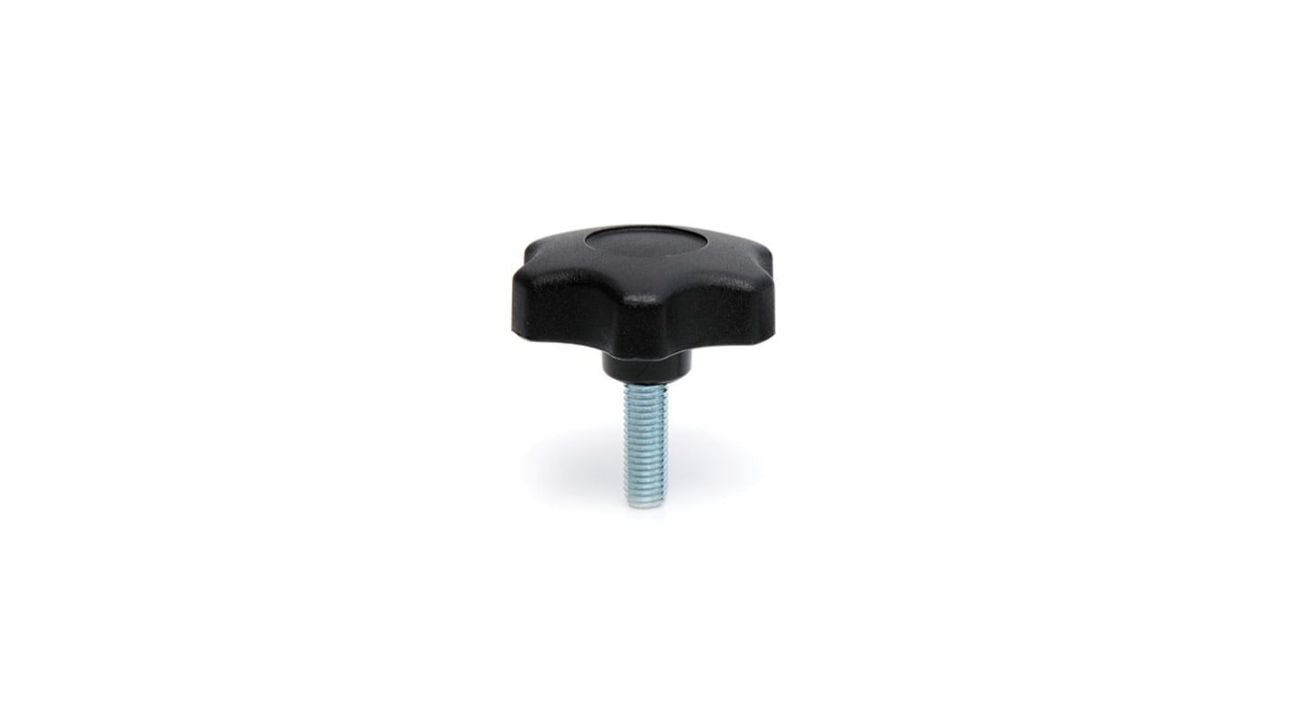 RS PRO Black Thermoplastic Multiple Lobes Clamping Knob, M10 x 30, Threaded Stud