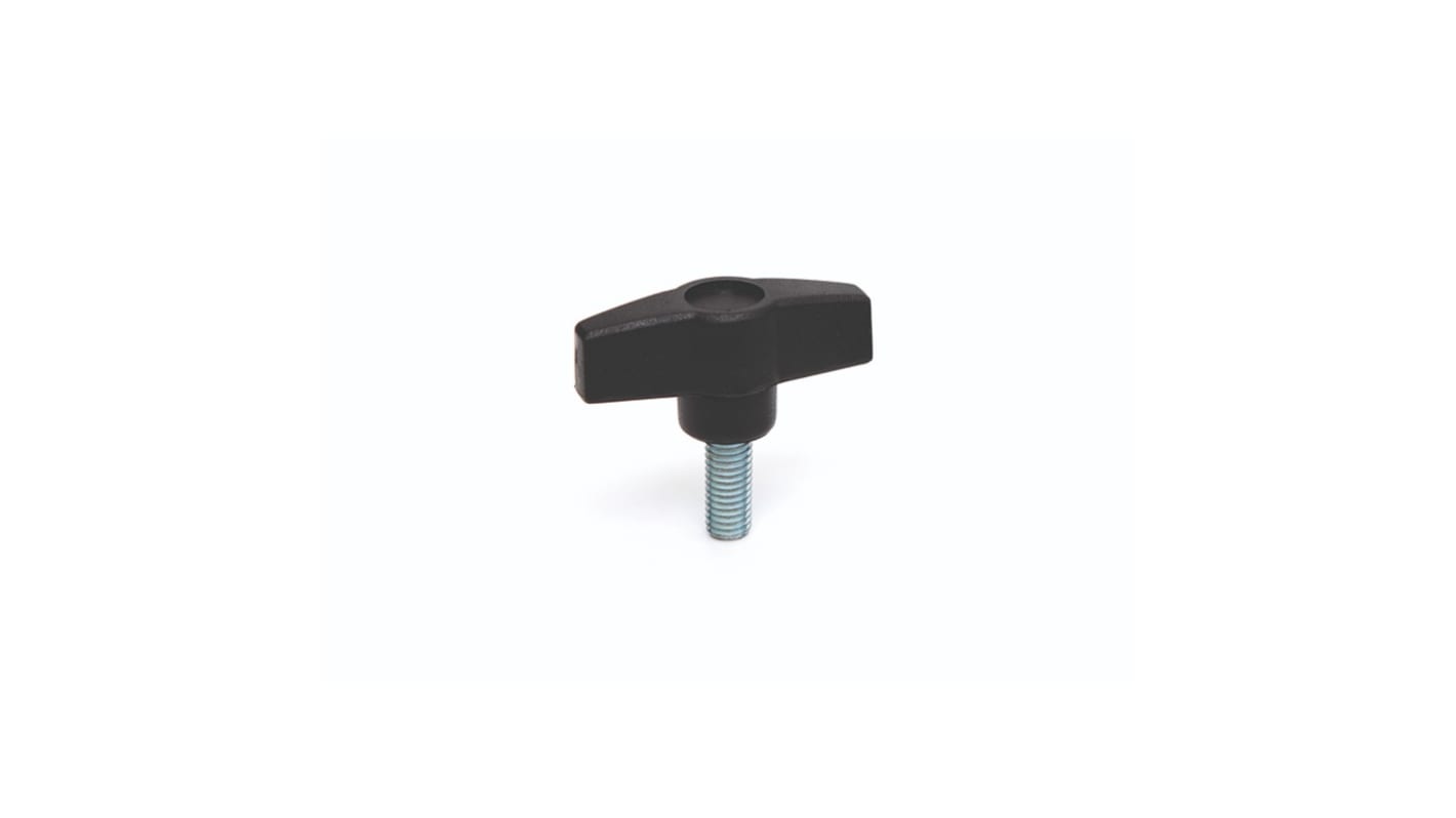 RS PRO Black Thermoplastic Wing Clamping Knob, M10 x 20, Threaded Mount