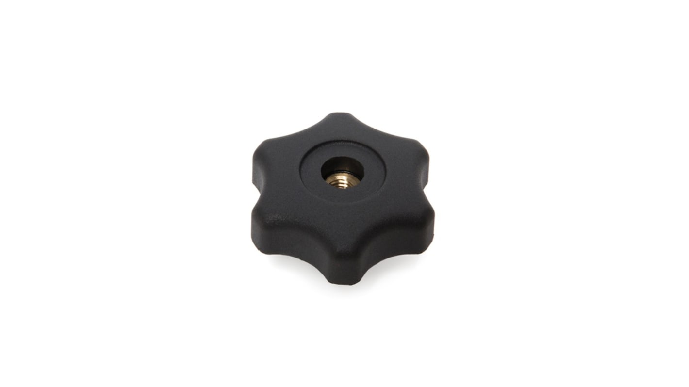 RS PRO Black Thermoplastic Multiple Lobes Clamping Knob, M6, Threaded Mount