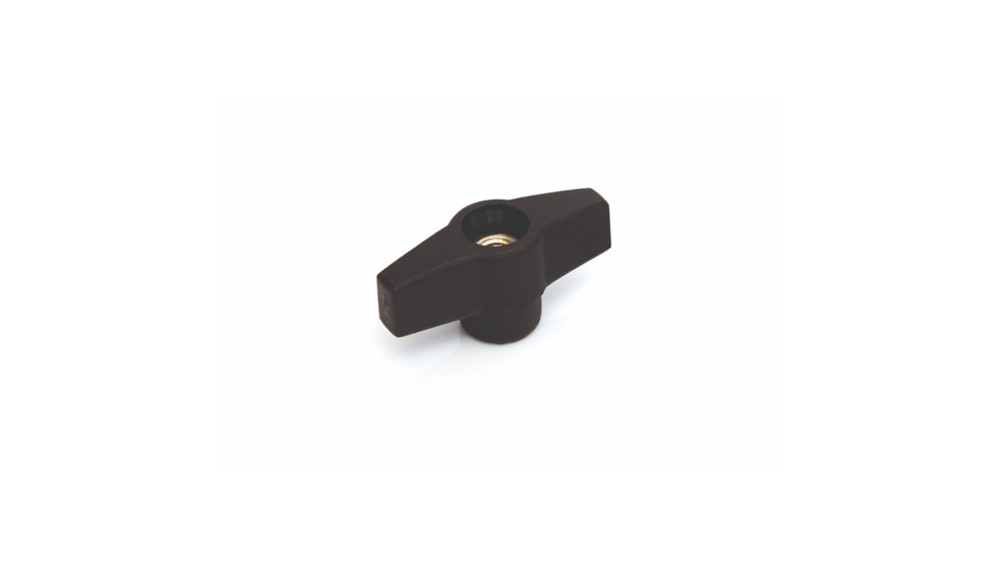 RS PRO Black Thermoplastic Wing Clamping Knob, M5, Threaded Mount