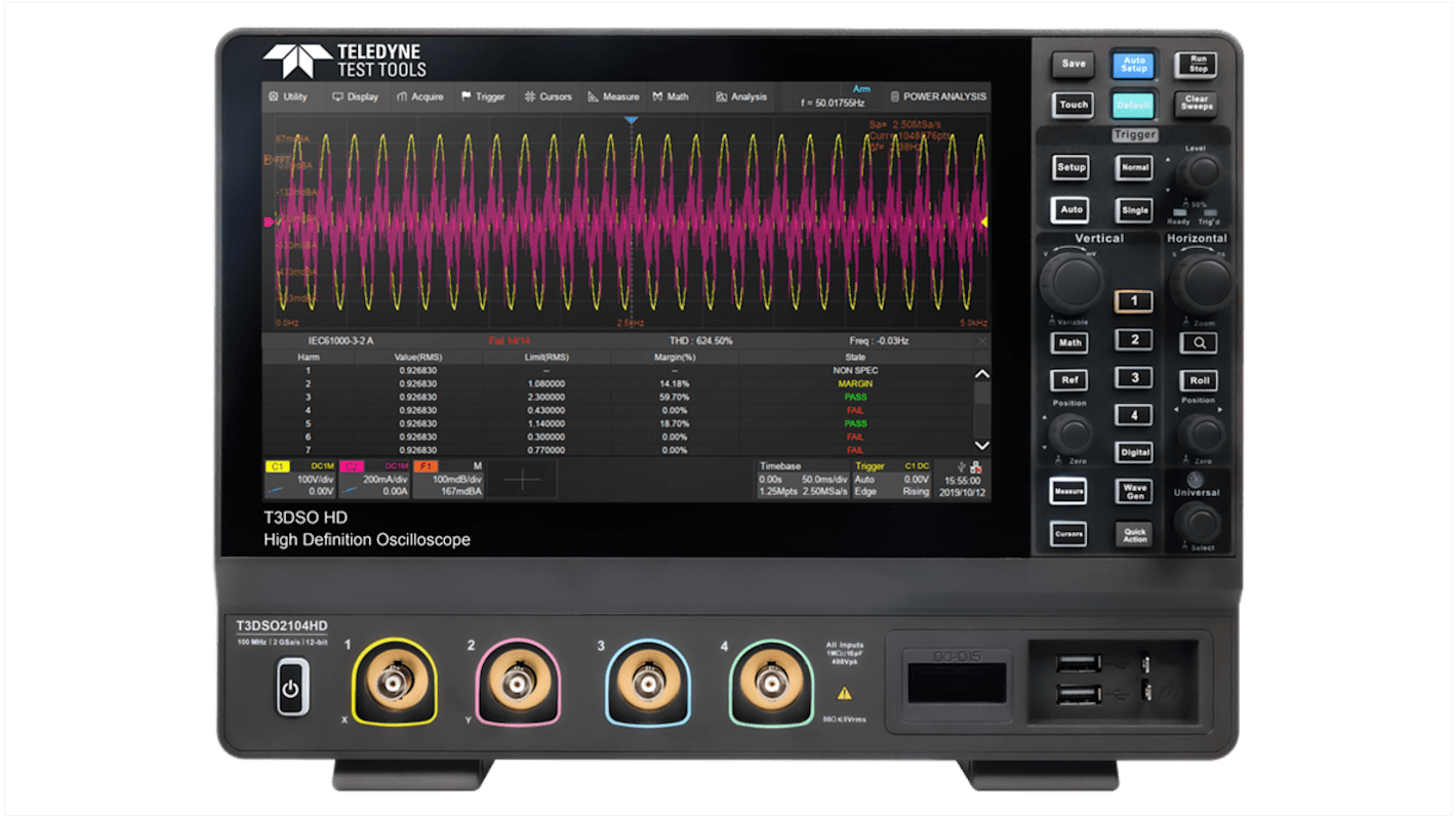 Teledyne LeCroy T3DSO2000HD Series, 100MHz Bench Oscilloscope, 4 Analogue Channels