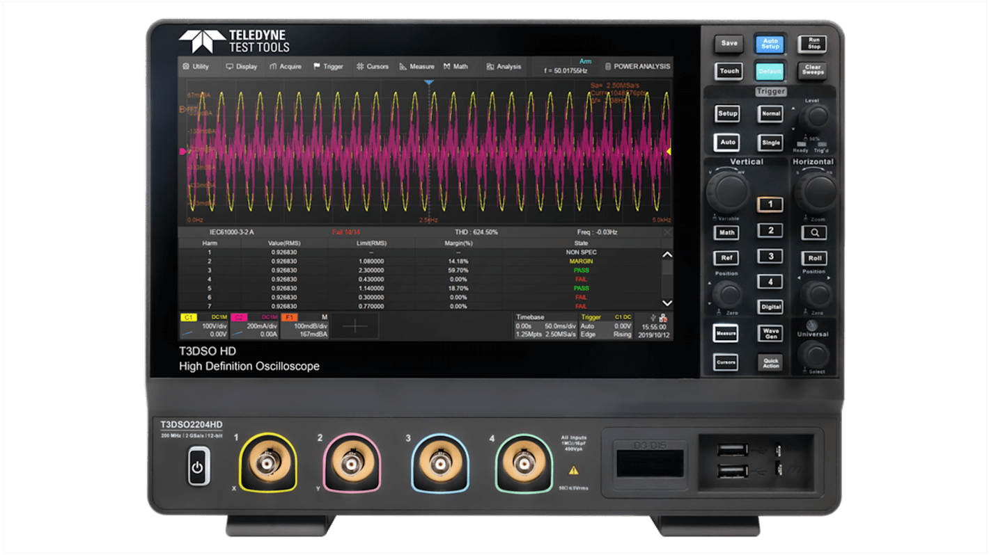 Teledyne LeCroy T3DSO2000HD Series, 200MHz Bench Oscilloscope, 4 Analogue Channels