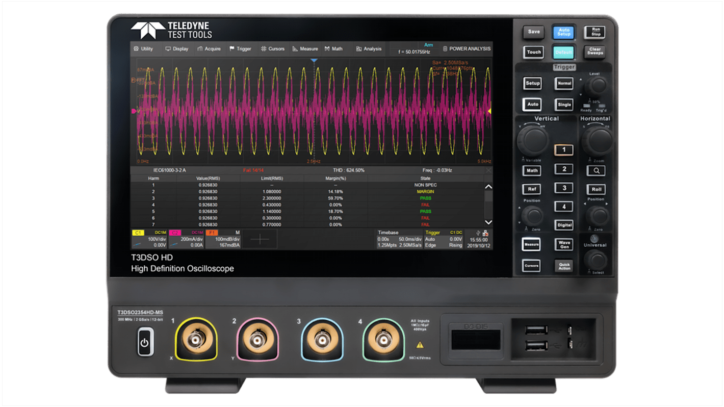 Teledyne LeCroy T3DSO2000HD Series, 350MHz Bench Mixed Signal Oscilloscope, 4 Analogue Channels, 16 Digital Channels