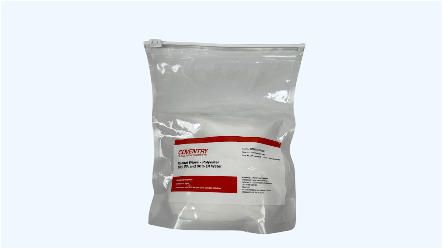 Chemtronics Coventry Poly-Wipes Wet Cleaning Wipes, Bag of 150, 100 x 100mm