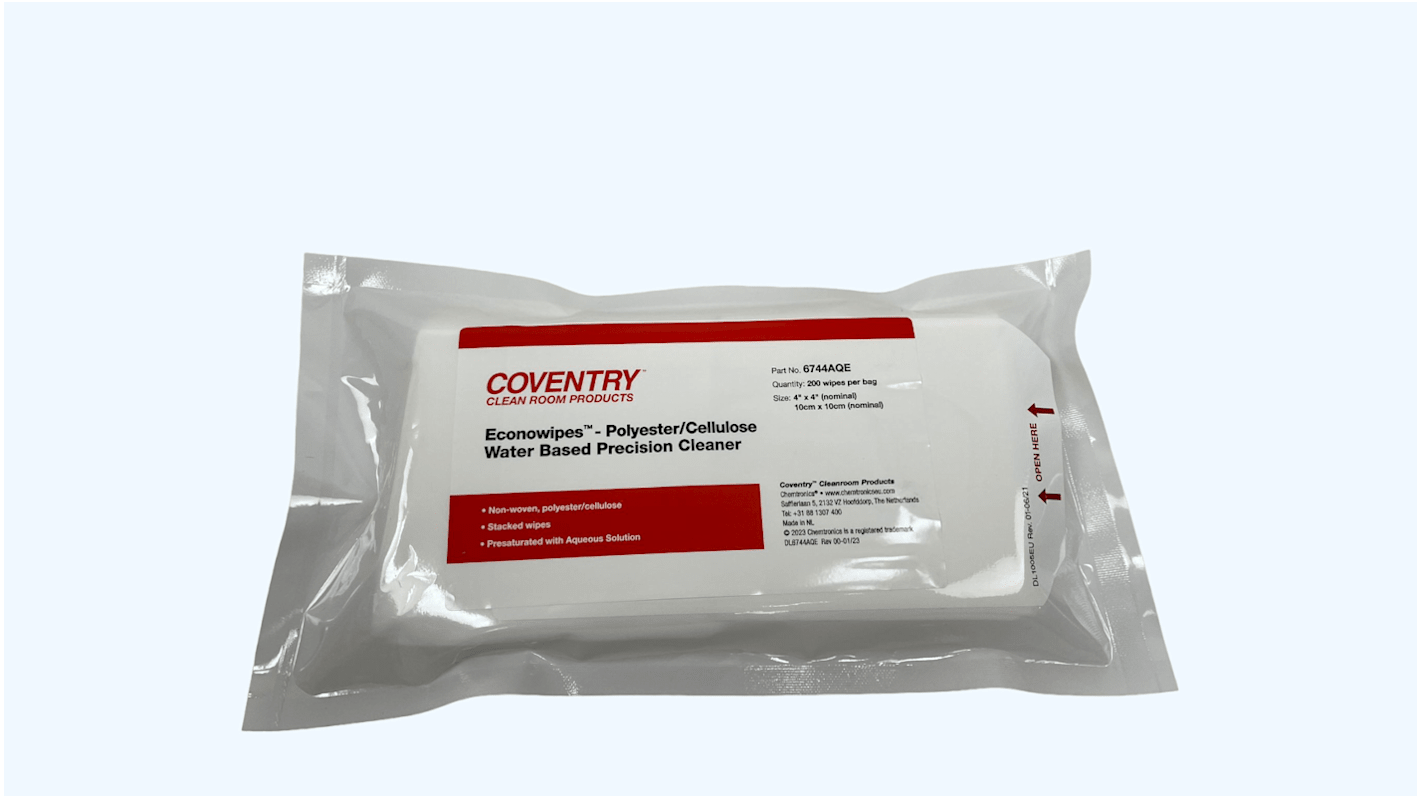 Chemtronics Coventry Econowipes Reinigungstücher, 1 Lagig, Weiß, 100 x 100mm, 200 Tücher pro Packung
