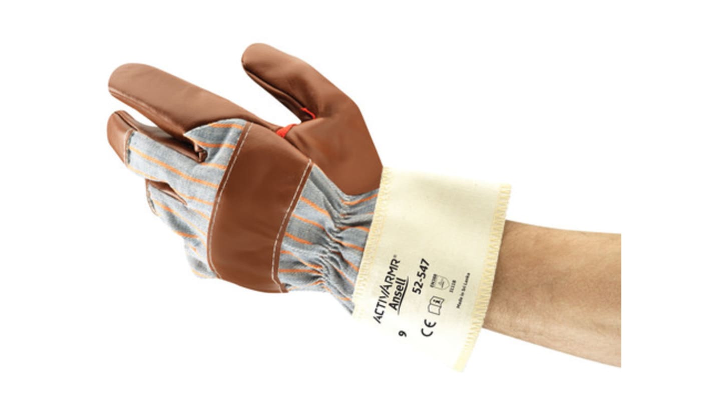 Guantes de Algodón Ansell serie ActivArmr 52-547, talla 10, Marrón, con recubrimiento de Nitrilo, Resistentes al corte,