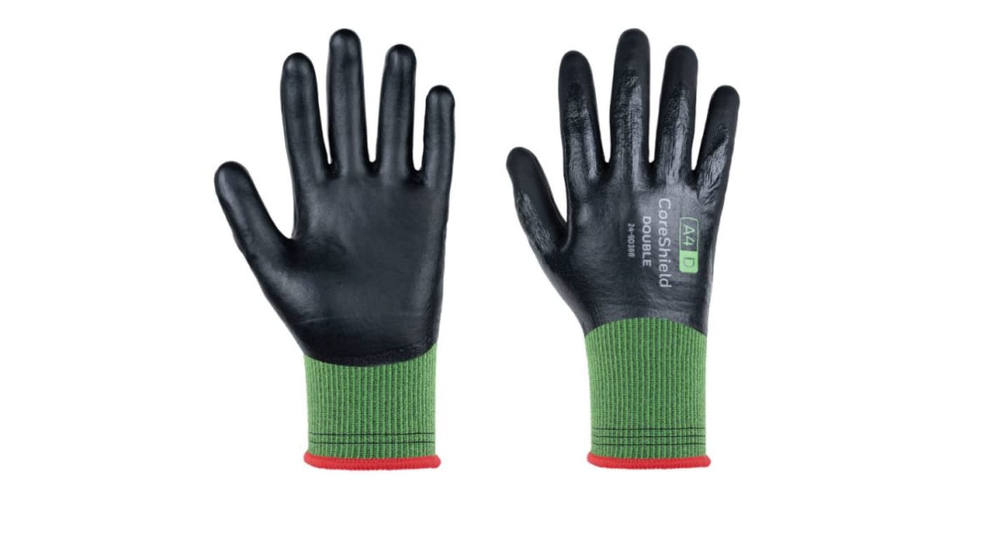 Guantes de trabajo de microespuma de nitrilo Negro Honeywell Safety serie CoreShield Double, talla 7, con recubrimiento